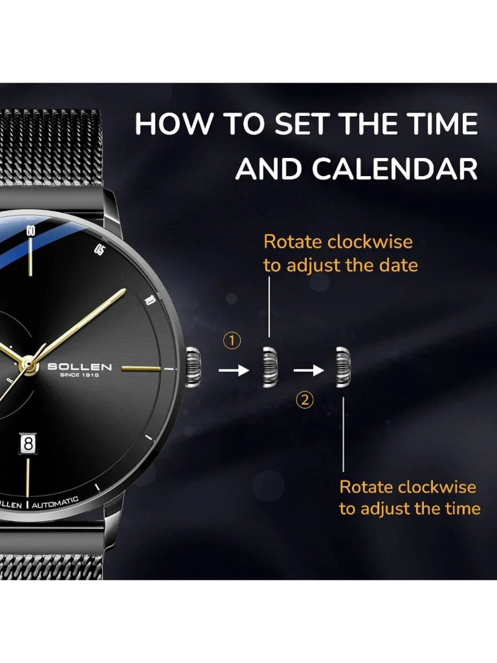 Men's Black Luxury Minimalist Original Mechanical Movement Automatic Wrist Watch